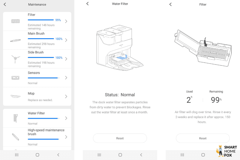 Информация о техническом обслуживании отдельных быстроизнашивающихся деталей отображается в приложении Roborock S7 Pro Ultra App